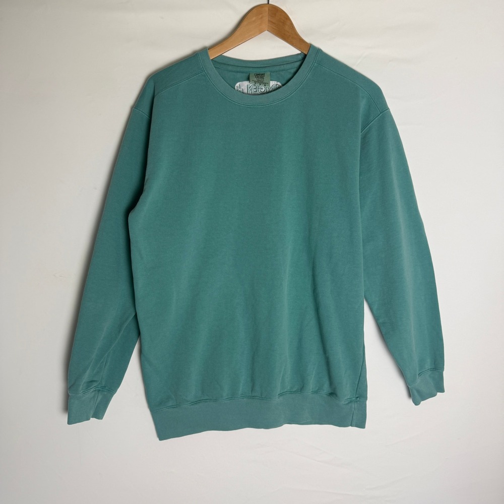 Comfort Colors Mens Garment Dye Sweatshirt Seafoam Green Amgen Logo Medium